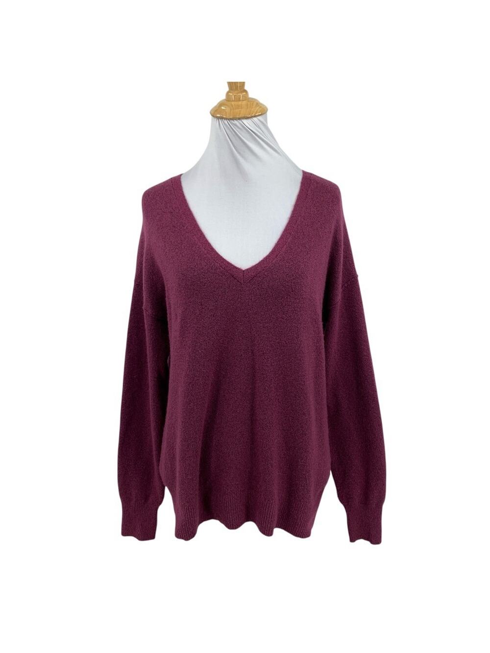 Nordstrom Sweater Womens S Small Eggplant Wool Blend V Neck Knit Pullover Jumper